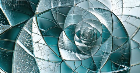 Fototapete - Fractal spiral design. Blue, silver tones create mesmerizing visual effect. Complex geometry, intricate details, abstract art.