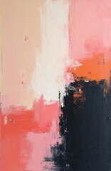 Poster - Abstract painting brushstrokes. Dynamic composition in pink orange black cream tones. Modern contemporary design, expressive, vibrant colors. Art decor for interior design, fashion, beauty concept.