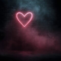 Poster - Glowing neon heart in the misty darkness