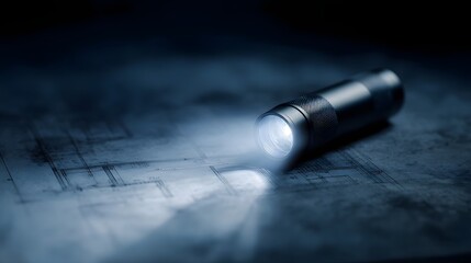 Poster - Laser focused spotlight illuminating a technical blueprint