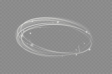 Poster - Motion circle light wave. Glowing round swirl lines with glitter particles. Glitter sparkle swirl trail effect. Sparkling magic white fire circle ring footprint. Bokeh effect. Smoke flow. Vector.