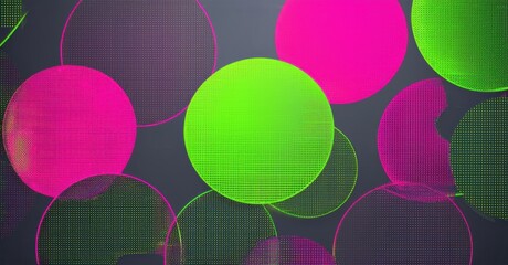 Aufkleber - Vibrant circles overlap dark background. Pink, green hues create modern abstract design. Dots add texture, visual interest.
