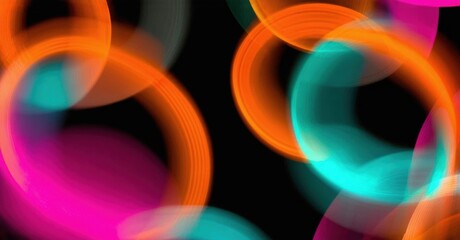 Aufkleber - Bright colorful light trails form overlapping circles against black background. Vivid hues create dynamic abstract composition.