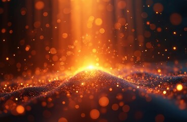 Poster - Abstract digital illustration of orange light beams, bokeh, particle effects. Futuristic design concept represents energy flow, technology, data transfer, cyberspace. Modern art for backgrounds, web