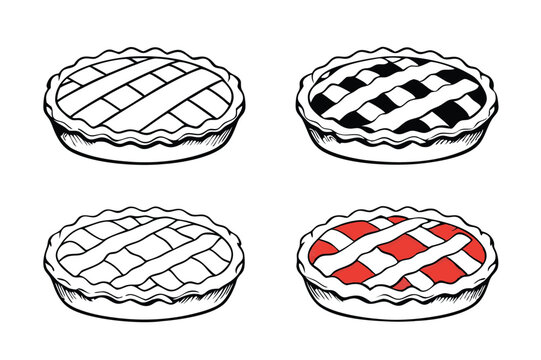 America's most popular apple pie.  Whole homemade fruit pie. Vector color realistic illustration. Pie Icon on Transparent Background.