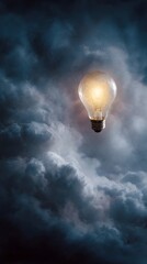 Poster - Surreal glowing bulb floating in the sky