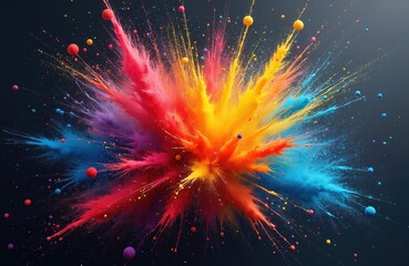 Poster - Vibrant paint explosion against dark backdrop. Dynamic display of colors create energy. Abstract art piece, vivid bursts, multicolor splash. Creative design, festive celebration, visual impact. Ideal