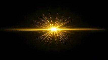 Poster - Bright golden sunburst light ray. Optical lens flare with horizontal beam. Abstract vibrant yellow star. footage.
