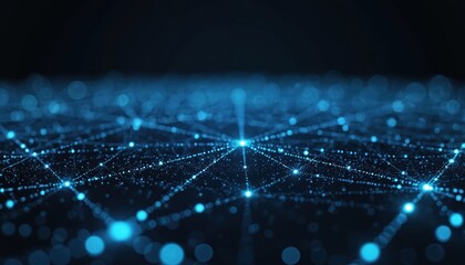 Poster - Digital network connection. Abstract futuristic illustration of connected lines and dots, global network. Cyber tech background with data communication, information flow. Modern cyberspace design.