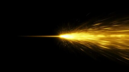 Poster - Golden laser light energy passing through the air on a black backdrop. Fast speed moving abstract shiny particles footage.