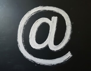 Poster - At sign hand-drawn chalk on blackboard. Isolated electronic mail symbol at symbol. Contact, communication, cyberspace concept, email, web, internet address.