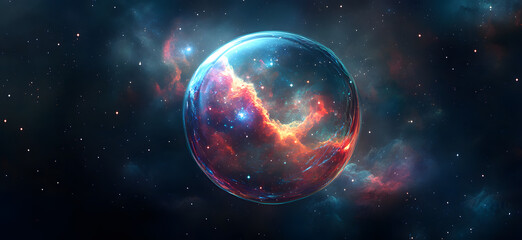 Wall Mural - colorful cosmic bubble with swirling nebula patterns on dark background
