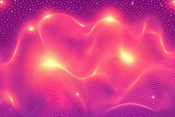 Poster - Pink and purple glowing landscape with starry sky, futuristic world