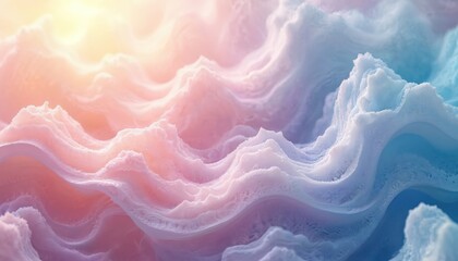 Poster - Abstract wavy fractal illustration in pastel colors. Digital art features flowing shapes, soft textures, gradient tones. Calm, serene background for design projects, meditation, relaxation,