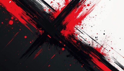 Aufkleber - Abstract background featuring bold black and red geometric shapes. White space allows graphic design usage. Splashes, brush strokes texture. Artistic design for modern website, poster, banner.