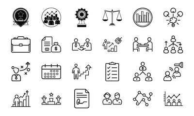 Poster - Collection of business and management icons depicting success teamwork goals and strategies