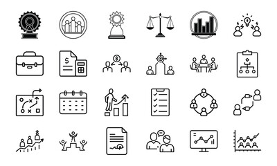 Poster - Collection of business strategy and management icons for corporate success and growth with various symbols