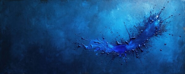 Poster - Abstract art piece featuring dark blue background with splash of bright blue paint. Texture, grunge effect. Acrylic paint brush strokes, watercolor illustration. Suitable for modern art themes.