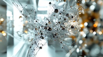 Intricate Network of Connected Nodes with Bokeh Background
