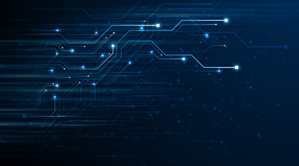 Aufkleber - Blue glowing lines with glitter light effect on dark background. High speed internet technology concept or fast wireless data transmission. modern internet network connection technology background	