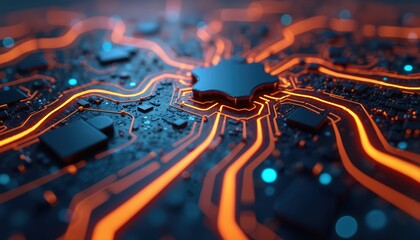 Poster - Futuristic digital circuitry with illuminated lines. Advanced tech concept, modern design. Abstract tech background with glowing neon lines. Perfect for tech, science, data visualization, internet,
