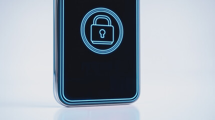 Poster - Smart Device Security: A sleek, modern smart device features a glowing lock icon, symbolizing data protection and digital safety.