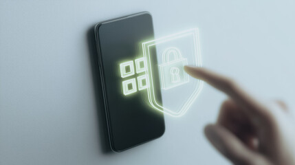 Poster - Smartphone Cyber Security: The image features a smartphone displaying a digital padlock and shield symbol, emphasizing the importance of online protection in today's digital age.