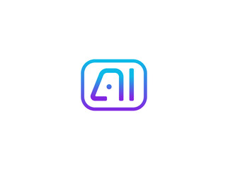 Aufkleber - AI logo, chatbot smart assistant icon, virtual tool emblem for app, SaaS, automation, tech support, communication system, education software. Outline gradient monogram. Vector illustration