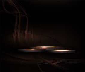 Wall Mural - Illustration with a round podium with wavy ribbons in golden shades.