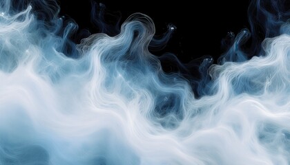 Aufkleber - ethereal wisps of white and blue smoke like fractals on black background, resembling flowing energy or vapor, ideal for abstract web design or tech branding

