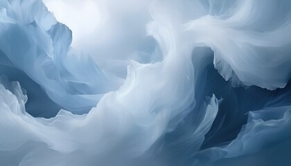 Poster - ethereal white and blue abstract wave motion in fluid texture painting with soft flowing curves and light gradients for modern web design, print art, or branding background

