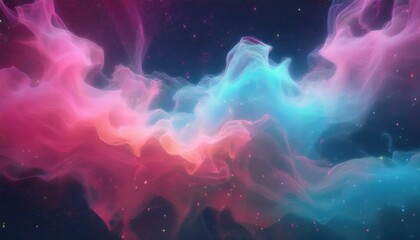 Poster - ethereal pink and cyan nebula swirl in deep space with scattered stars, vibrant cosmic glow perfect for sci-fi poster, digital art print, or fantasy web design

