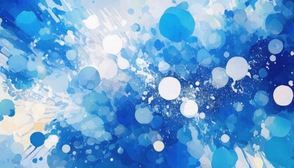 Poster - ethereal blue watercolor background with white bokeh light orbs and paint splatter texture ideal for web design, branding, digital print, and abstract themes

