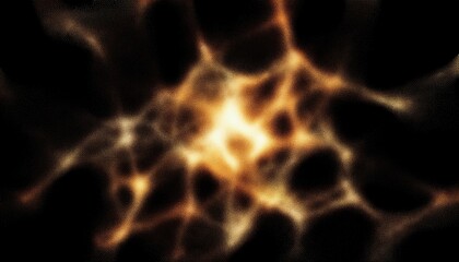 Poster - interstellar plasma network glowing in deep space with fiery nebula strands and golden cosmic filaments, ideal for sci-fi web design, abstract print, or tech branding

