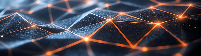 Poster - A close-up view of a textured surface with interconnected geometric shapes and glowing lines, showcasing a futuristic design.