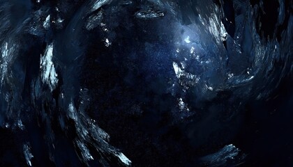 Poster - abstract cosmic rift explosion in deep blue hues with scattered particles and light shards for digital art, web design, sci-fi branding, or atmospheric print media

