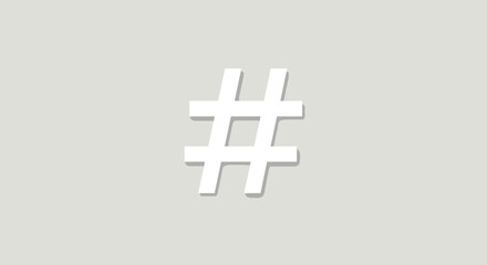 Fototapete - White hashtag symbol casting soft shadow on pale gray surface, clean design