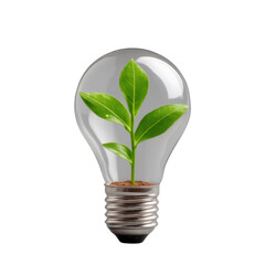 Poster - Light Bulb with Green Plant Symbolizing Sustainability and Environmental Awareness for Eco-Friendly Concepts Transparent background or png