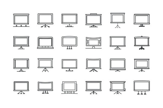 Collection of Presentation Screen Icons Projector Screens Computer Monitors and Display Boards collection diverse