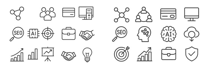 Poster - Collection of flat vector illustrations representing various concepts in digital marketing, technology, and business activities