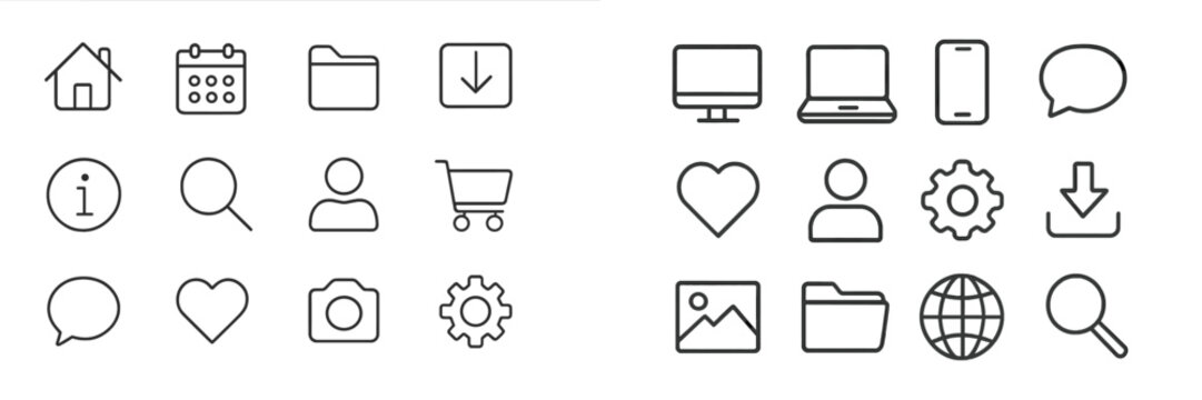 Vector flat illustration of various icons representing online activities and user experiences in a modern digital environment