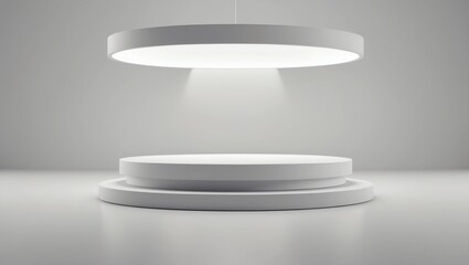 Leinwandbilder - Empty pedestal or podium display on white room and light background with futuristic stand concept. Blank product shelf standing backdrop. 3D rendering