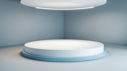 Leinwandbilder - Empty pedestal or podium display on white room and light background with futuristic stand concept. Blank product shelf standing backdrop. 3D rendering ff