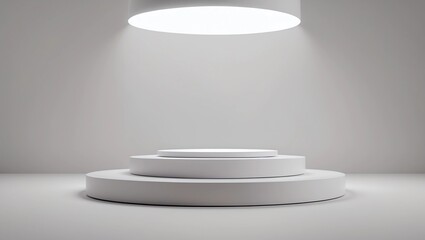 Leinwandbilder - Empty pedestal or podium display on white room and light background with futuristic stand concept. Blank product shelf standing backdrop. 3D rendering ff