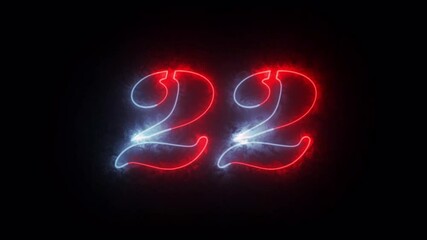 Fototapete - Neon countdown number background illustration 4k.Neon numbers 22, light banner, neon signboard.