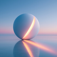 Poster - Futuristic sphere glowing light minimal abstract pastel serene reflection smooth surface calm