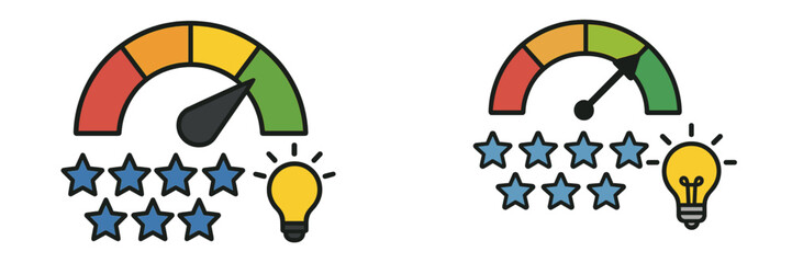 Poster - Rating meter displays with lights indicating performance levels and user satisfaction for service evaluation in modern design