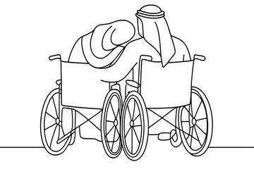 Aufkleber - Couple in wheelchairs enjoying companionship in a serene setting with minimalistic design