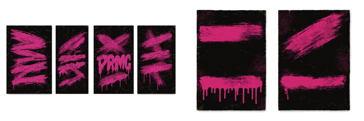 Poster - Bright pink abstract artwork layered on a textured black background expressing emotion through bold brush strokes