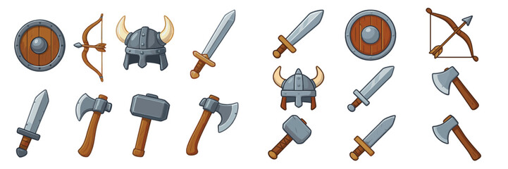 Aufkleber - Collection of medieval weapons and armor in vector flat illustration style for gaming and design purposes